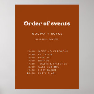 Stilvolles Retro Burnt Orange Wedding Order of eve Poster