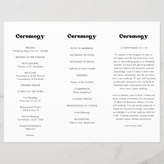 Stilvolles Retro-Dreifach-Hochzeitsprogramm Flyer (Vorne)