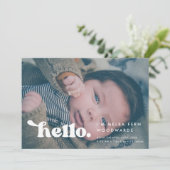 Stilvolles Retro Hello Baby Foto Birth Ankündigung (Stehend Vorderseite)