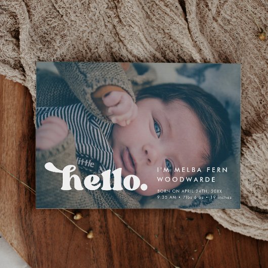 Stilvolles Retro Hello Baby Foto Birth Ankündigung