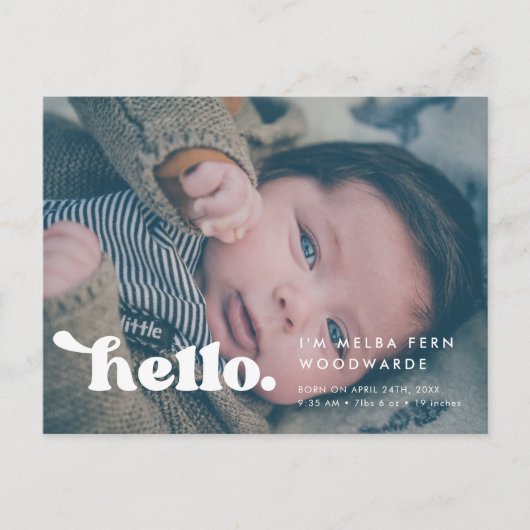 Stilvolles Retro Hello Baby Foto Geburtshinweis Postkarte (Vorderseite)