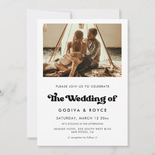 Stilvolles Retro-Hochzeitsfest Foto Einladung (Vorderseite)