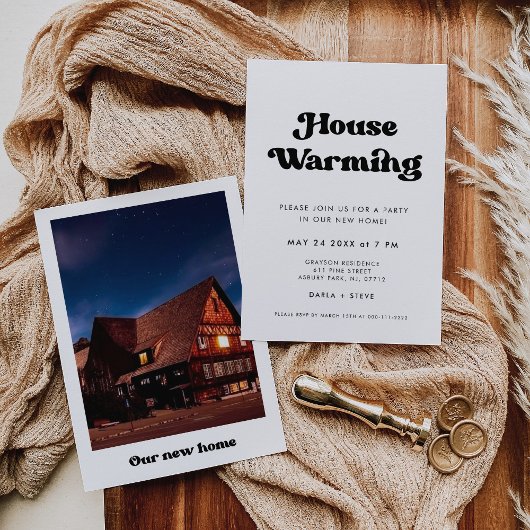 Stilvolles Retro Housewarming Party Foto Einladung