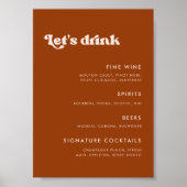 Stilvolles Retro-Menü Burnt Orange Wedding Bar Poster (Vorne)