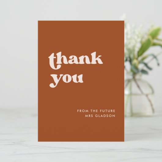 Stilvolles Retro Orange Brautparty Danke Karte (Stehend Vorderseite)