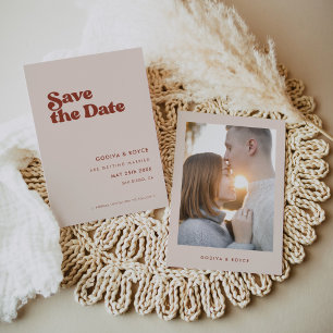 Stilvolles Retro Peach Pink Foto Save The Date
