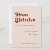 Stilvolles Retro Peach Pink Freie Getränke Save The Date (Vorderseite)