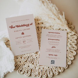 Stilvolles Retro Peach Pink Hochzeit Einladung