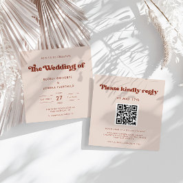 Stilvolles Retro Peach Pink Square Hochzeit Einladung