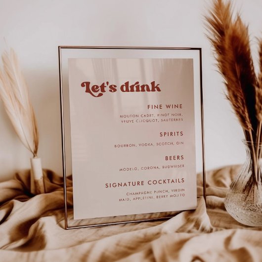 Stilvolles Retro Peach Pink Wedding Bar menu Poster