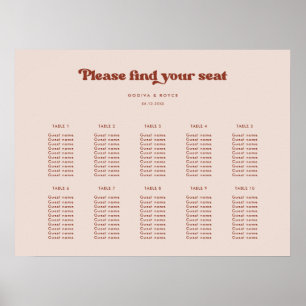 Stilvolles Retro Peach Pink Wedding Chart Poster