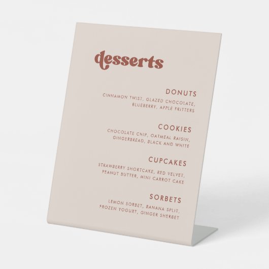 Stilvolles Retro Peach Pink Wedding Dessert Bar Sockelschild (Vorderseite)