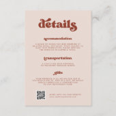 Stilvolles Retro Peach Pink Wedding Details QR Cod Begleitkarte (Vorderseite)