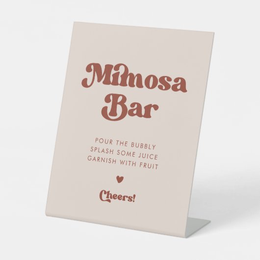 Stilvolles Retro Peach Pink Wedding Mimosa Bar Sockelschild (Vorderseite)