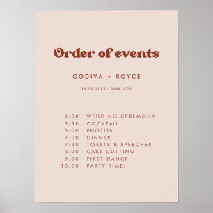Stilvolles Retro Peach Pink Wedding Order of event Poster