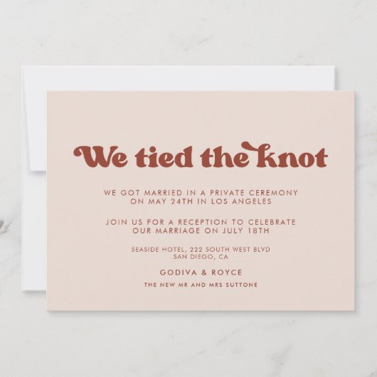 Stilvolles Retro Peach Pink Wir band die Knoten-Ka Einladung (Vorderseite)