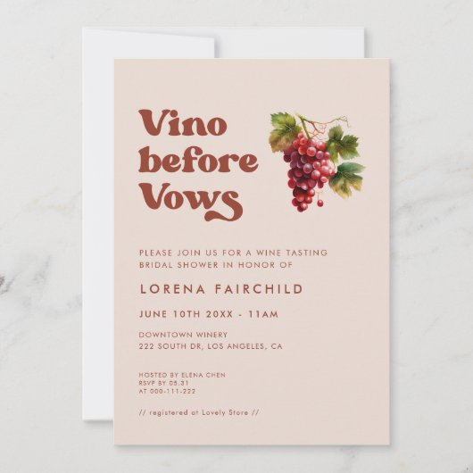 Stilvolles Retro Pfirsich Pink Vino vor dem Gelöbn Einladung (Vorderseite)