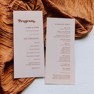 Stilvolles Retro-Pfirsichrosa Hochzeitsprogramm Programm