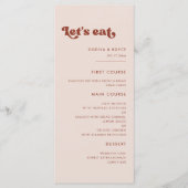 Stilvolles Retro-pfirsichrosa Lasst uns Hochzeit e Menükarte (Vorderseite)
