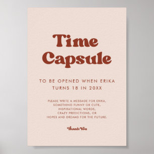 Stilvolles Retro Pink Time Kapsel 1. Geburtstag Ze Poster