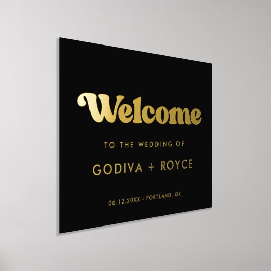 Stilvolles Retro schwarz & gold Willkommen bei uns Foliendrucke (Ablage )