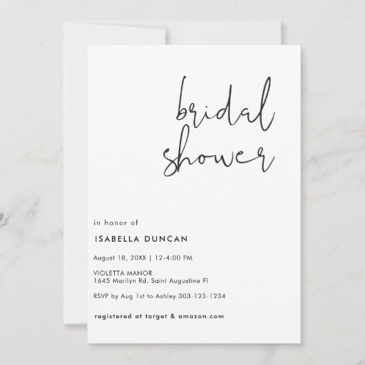 Stilvolles Retro-Schwarz-Weiß-Brautparty Einladung (Vorderseite)