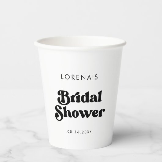 Stilvolles Retro-Schwarz-Weiß-Brautparty Pappbecher (Vorderseite)