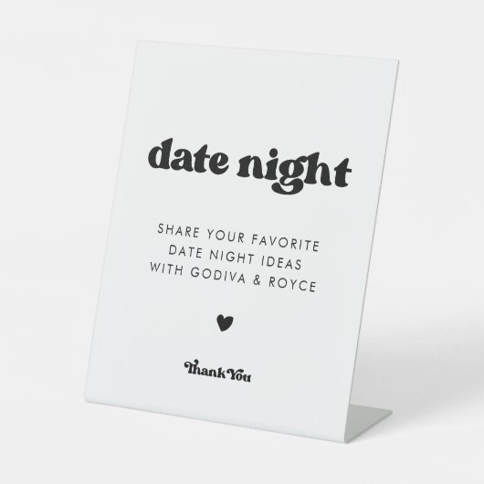 Stilvolles Retro Schwarz & Weiß Date Night Ideas Sockelschild (Vorderseite)