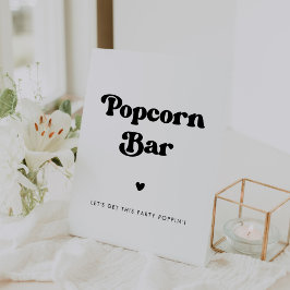 Stilvolles Retro Schwarz-Weiß Hochzeit Popcorn Bar Sockelschild
