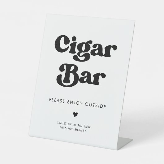 Stilvolles Retro-Schwarz-Weiß-Hochzeit Zigar Bar Sockelschild (Vorderseite)