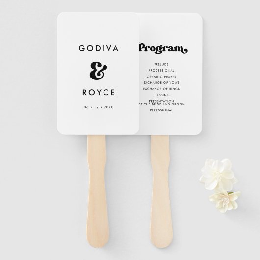 Stilvolles Retro-Schwarz-Weiß-Hochzeitsprogramm Fächer (Vorne und Hinten)