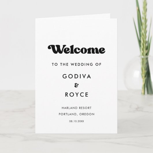 Stilvolles Retro-Schwarz-Weiß-Hochzeitsprogramm Programm (Vorderseite)