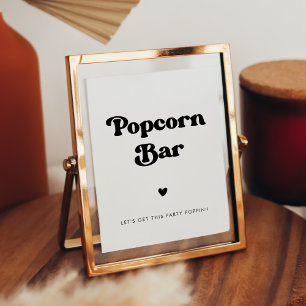 Stilvolles Retro-Schwarz-Weiß-Popcorn-Bar Poster
