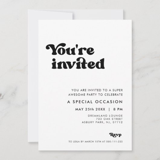 Stilvolles Retro Schwarz & Weiß Sie sind eingelade Einladung (Vorderseite)
