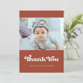 Stilvolles Retro Terracotta Baby Dusche Dankeskarte (Stehend Vorderseite)