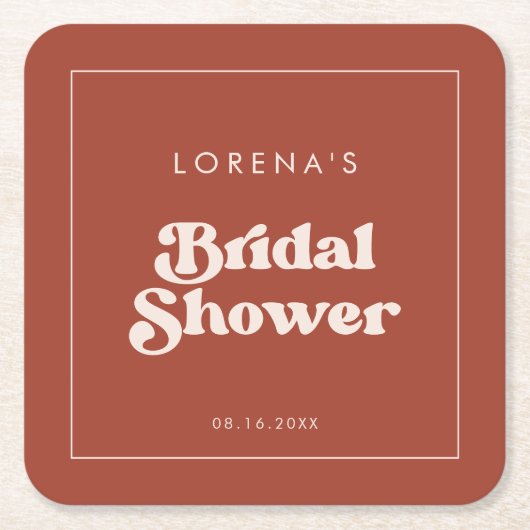 Stilvolles Retro Terracotta Brautparty Rechteckiger Pappuntersetzer (Vorderseite)
