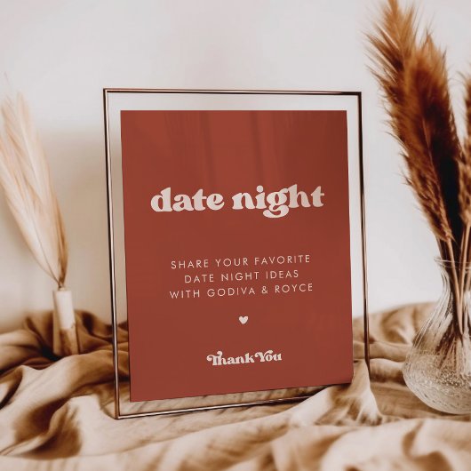 Stilvolles Retro Terracotta Date night ideas sign Poster