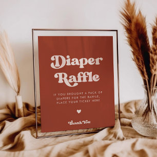 Stilvolles Retro Terracotta Diaper Raffle Zeichen Poster