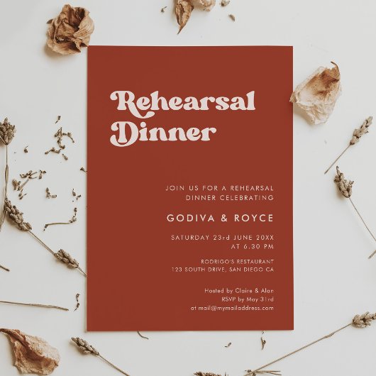 Stilvolles Retro-Terracotta-Probe-Dinner Einladung