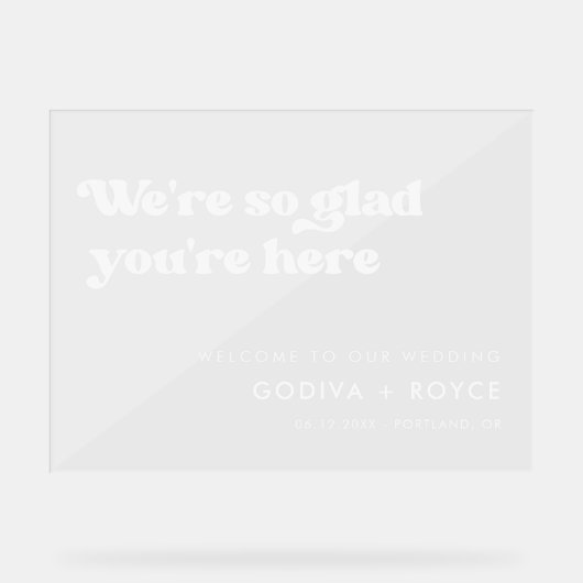 Stilvolles Retro weiß So froh, dass Sie hier sind Acrylschild (Vorderseite)