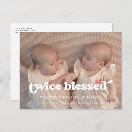 Stilvolles Retro zweimal gesegnet Twins Geburtshau Postkarte (Vorne/Hinten)