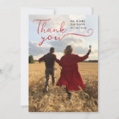 Stilvolles Romantisches Rot-Script-Foto Dankeskarte (Vorderseite)