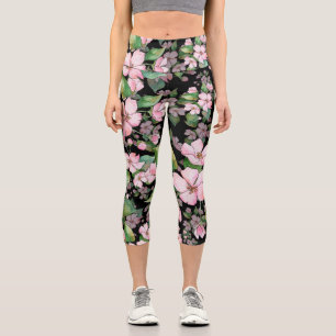 Stilvolles rosa Aquarell Floral Modernes Chic Must Capri Leggings