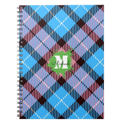 Stilvolles rosa blaues Tartan benutzerdefiniertes  Notizblock (Vorderseite)