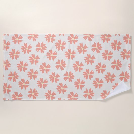 Stilvolles rosa Blumenmuster Off-White Strandtuch (Vorderseite)