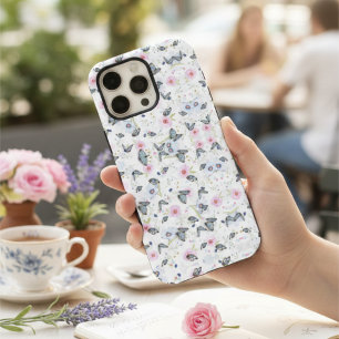 Stilvolles rosa Blütenmuster Blaue Elegante Schmet iPhone 16 Pro Max Hülle