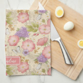 Stilvolles rosa Botanisches Blumenmuster Geschirrtuch (Viertel Falte)