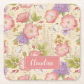 Stilvolles rosa Botanisches Blumenmuster Rechteckiger Pappuntersetzer (Vorderseite)