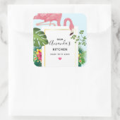 Stilvolles rosa Flamingo und tropische Blätter Küc Quadratischer Aufkleber (Tasche)