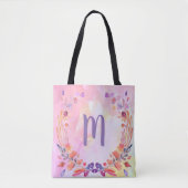 Stilvolles rosa Floral Monogram Design Tasche (Vorderseite)
